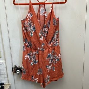 Ces Femme Rust Orange Floral Surplice Romper